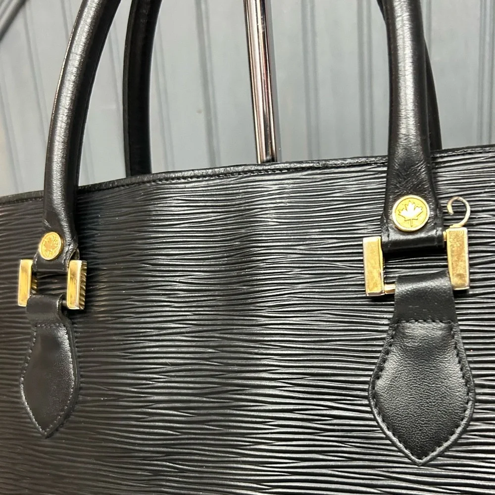 Vintage Black Epi Leather Structured Top Handle Bag Made in Canada Minimalist - Picture 13 of 17